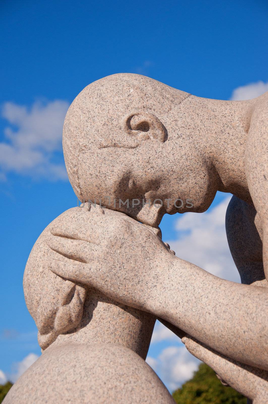 OSLO, NORWAY - September 9: Man and woman statue created by Gustav Vigeland in the popular Vigeland park in Oslo, Norway on September 9, 2011.
