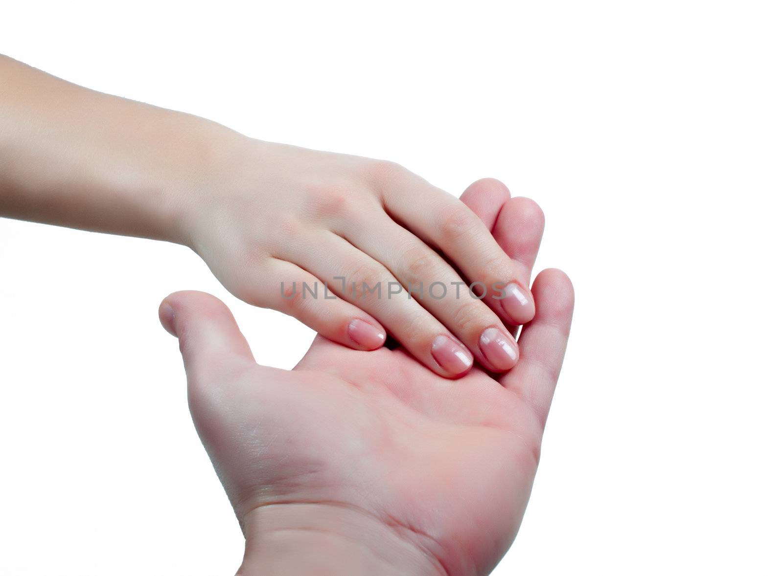 Man holding woman's hand isolated white background