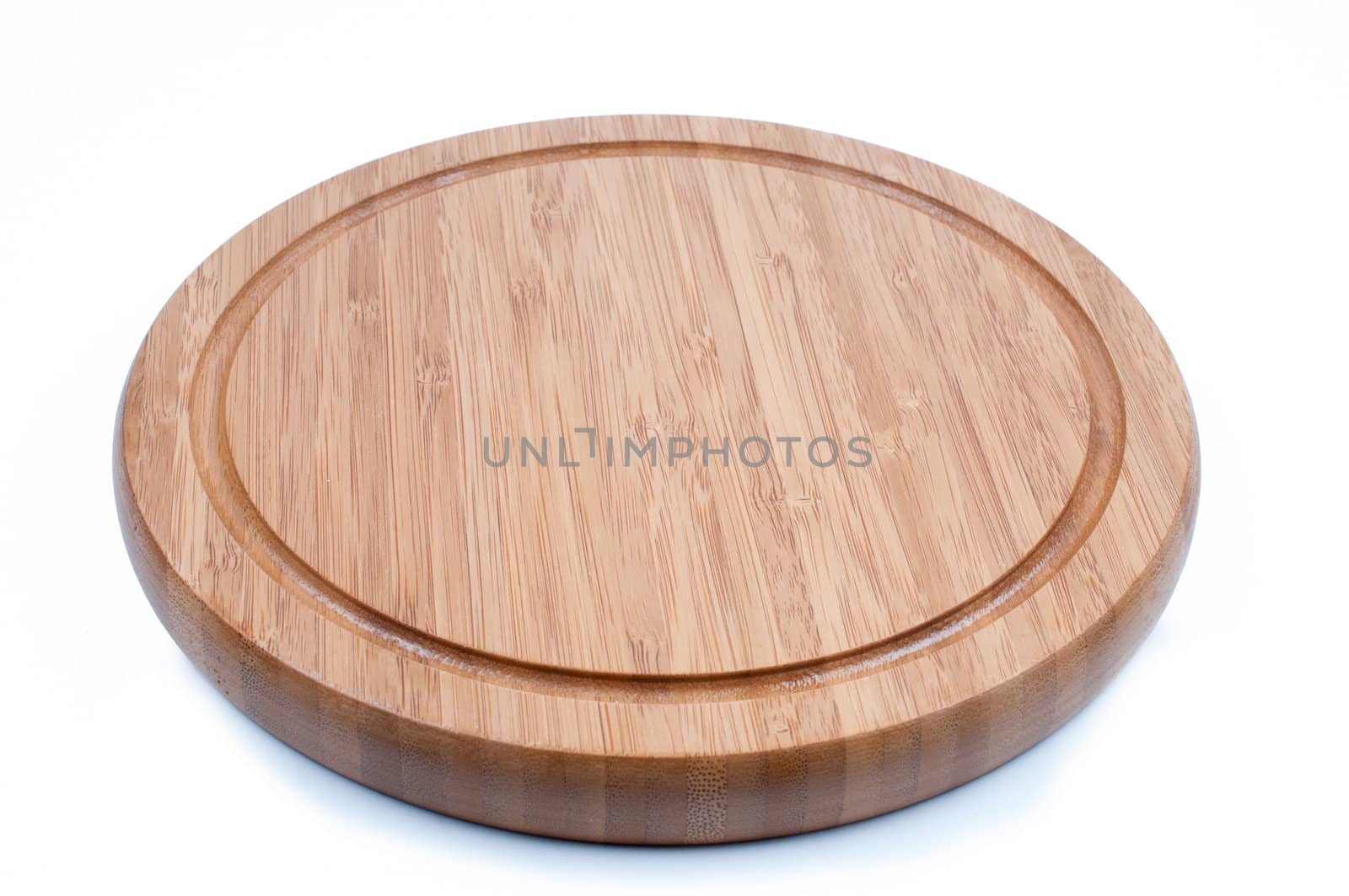 Bamboo round cutting board isolated white background