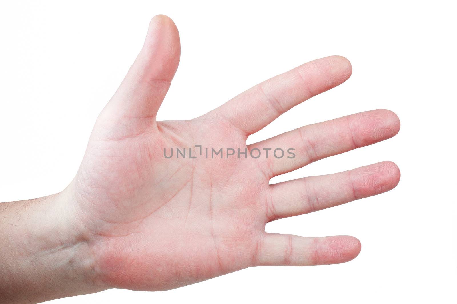 Mens palm with fingers spread close up