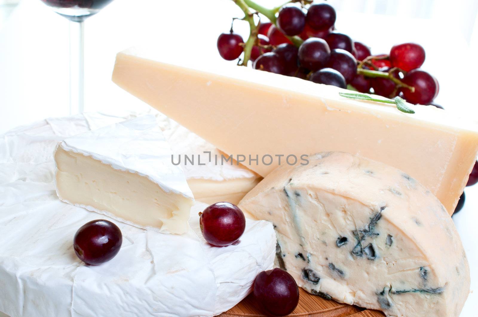 Red wine and brie parmesan and blue cheese by Nanisimova