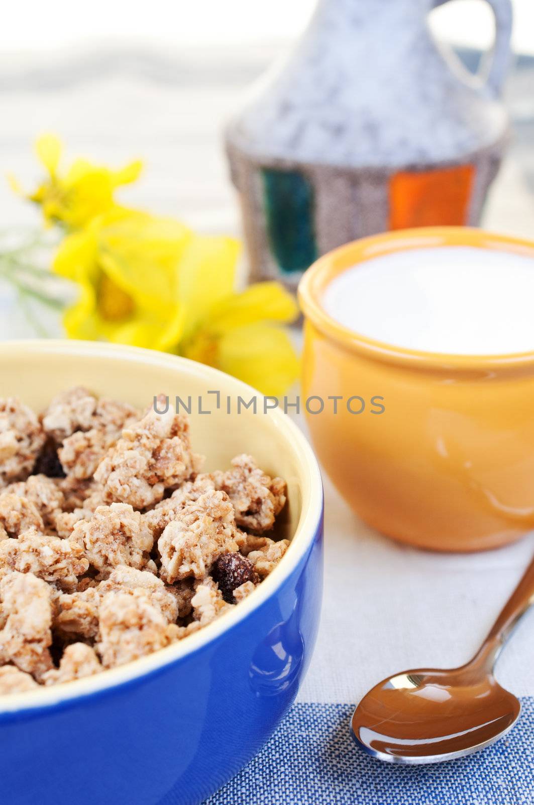 Muesli with raisins and milk