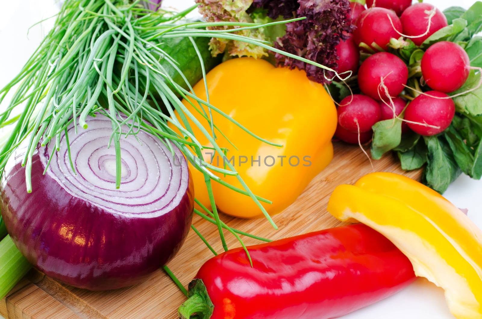 Set of vegetables on board close up