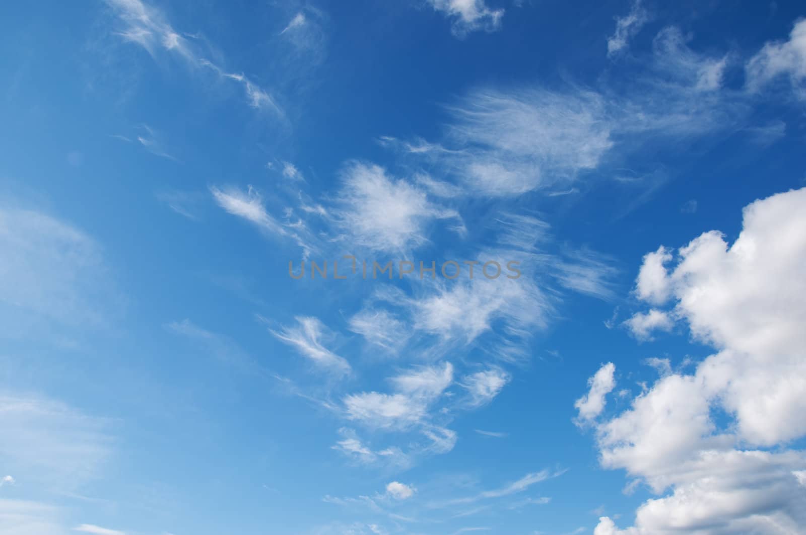 Cirrus and cumulus clouds on blue sky