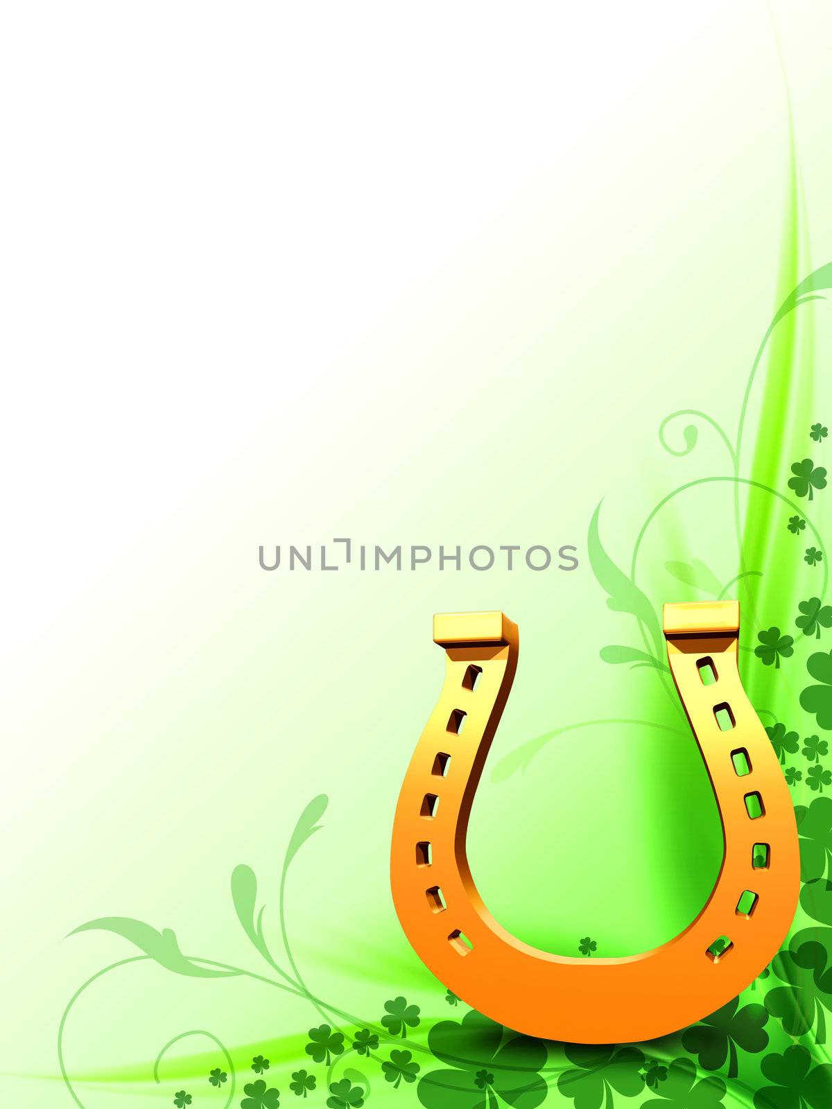 3d golden horseshoe with clovers by marinini