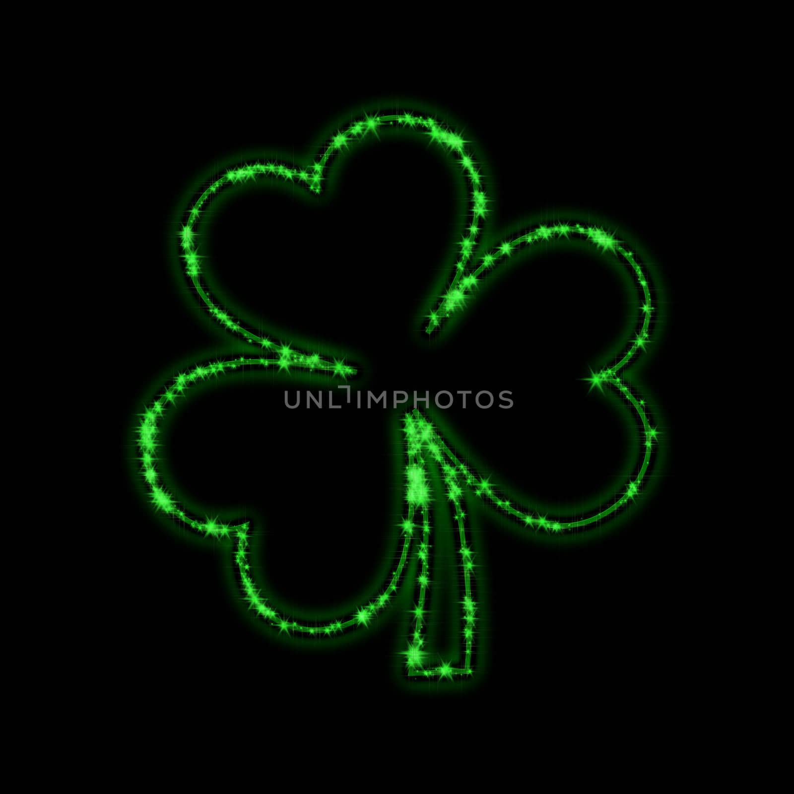 shining stars like green trefoil over black background