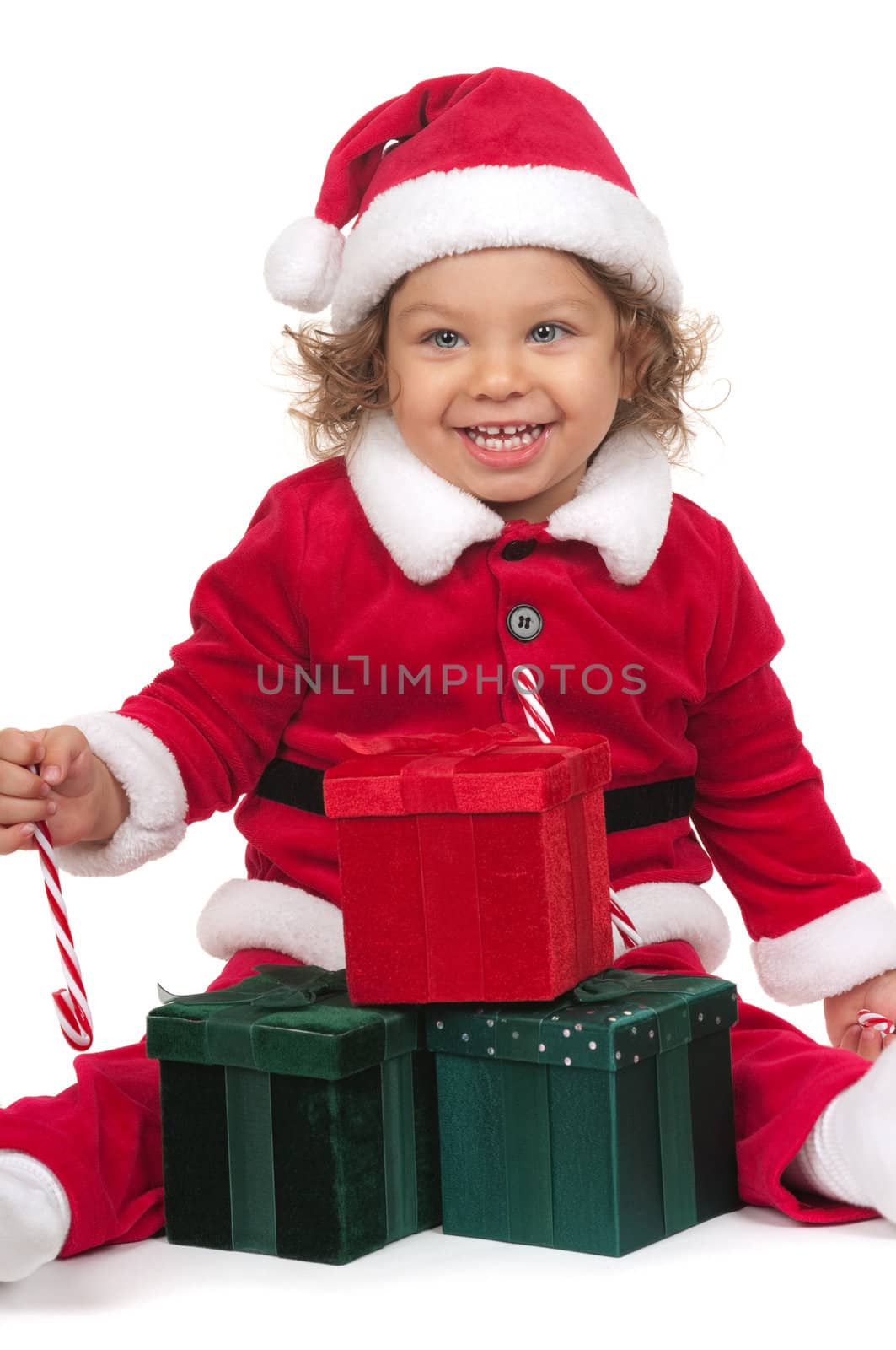 Cute child with Santa Claus outfit