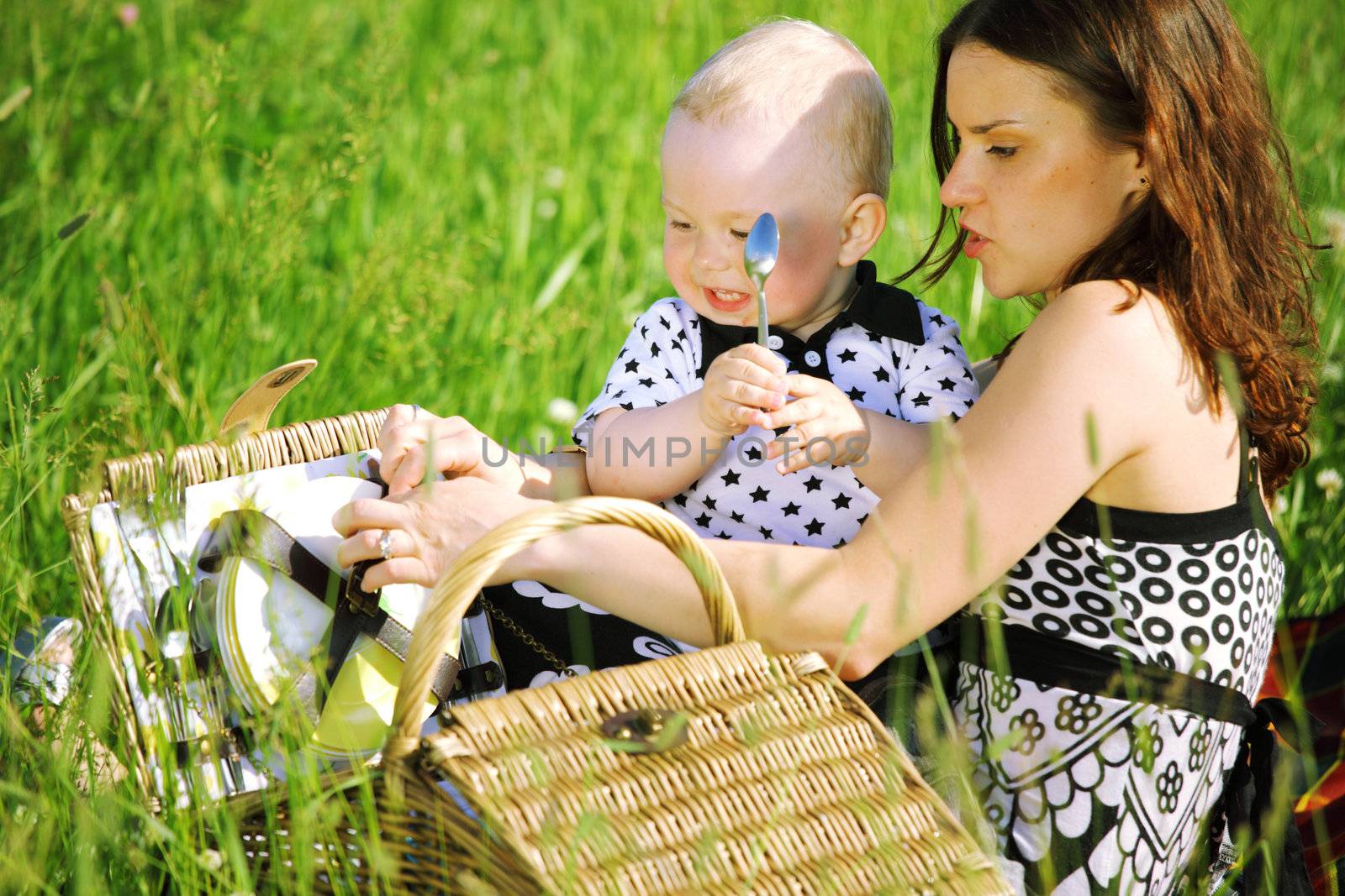 picnic of happy family on green grass