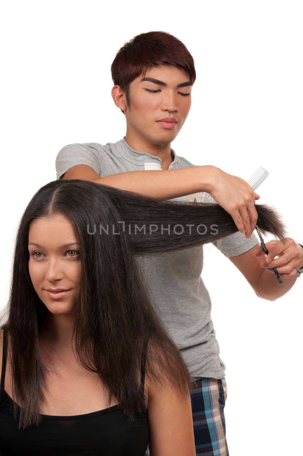 Young woman having a haircut