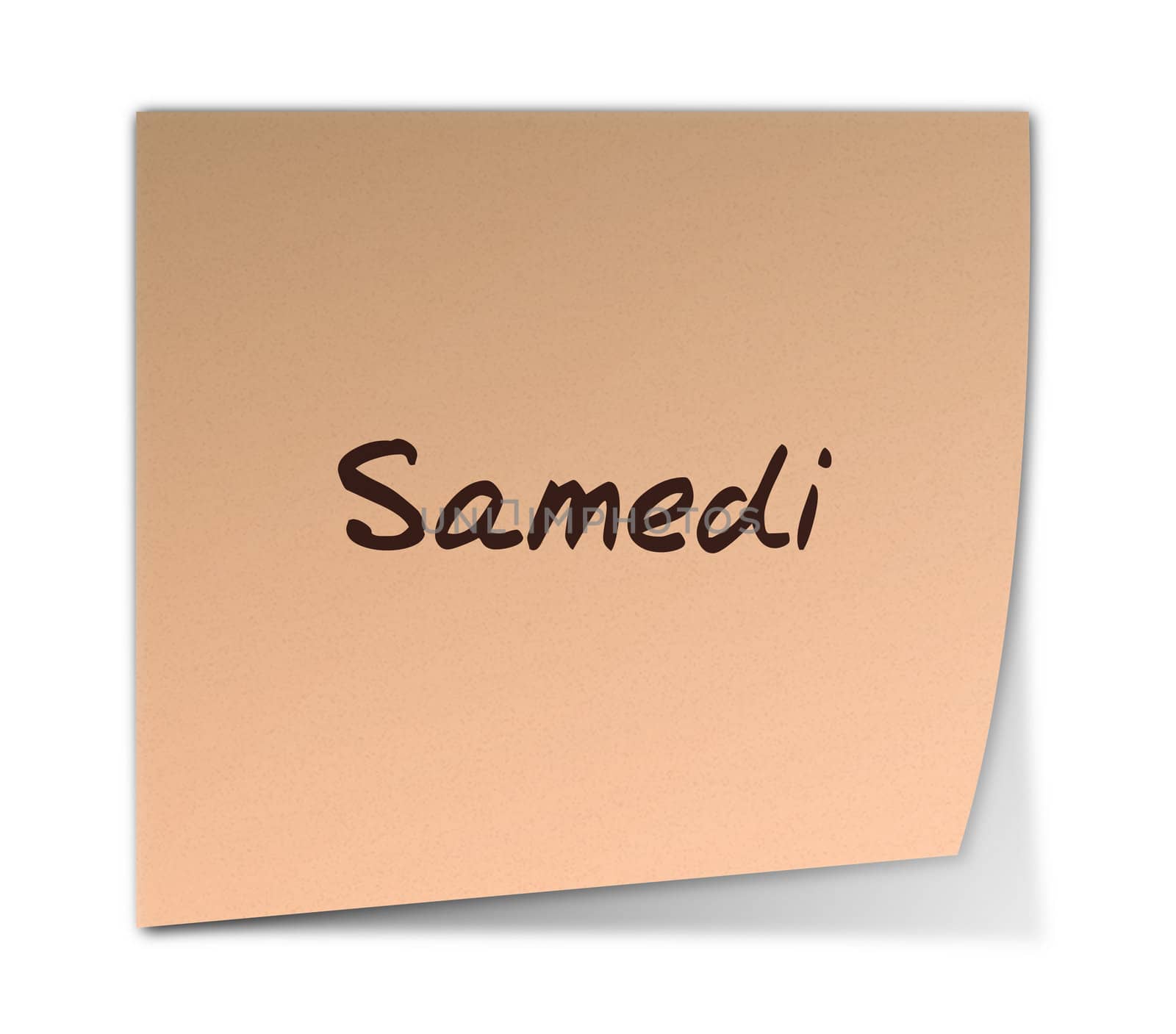 Color Paper Note With Saturday Text in French (jpeg file has clipping path)