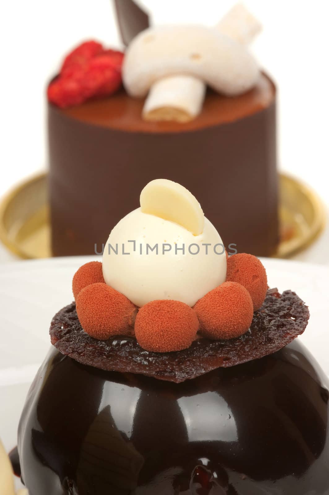Gourmet French desserts with chocolate and fruit