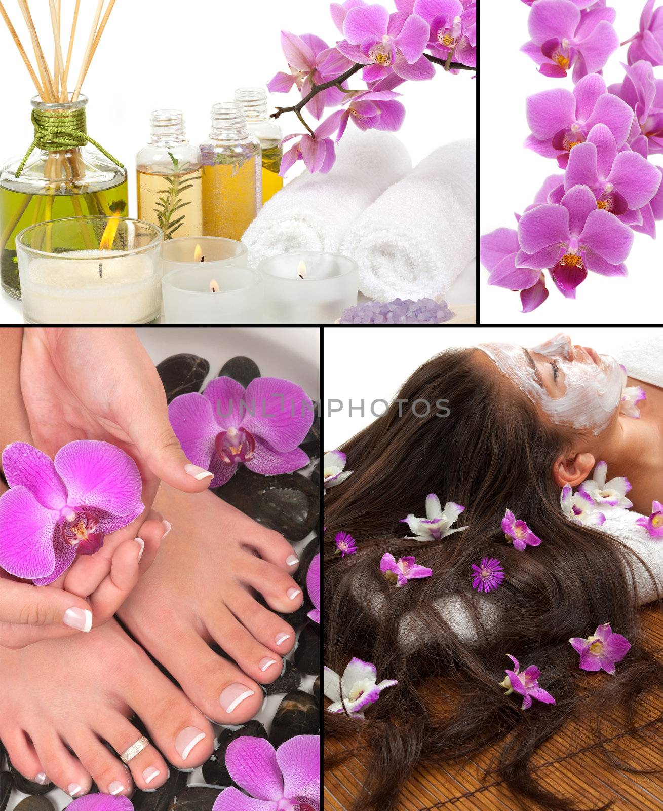 Spa, aromatherapy, pedicure, manicure, massage collage