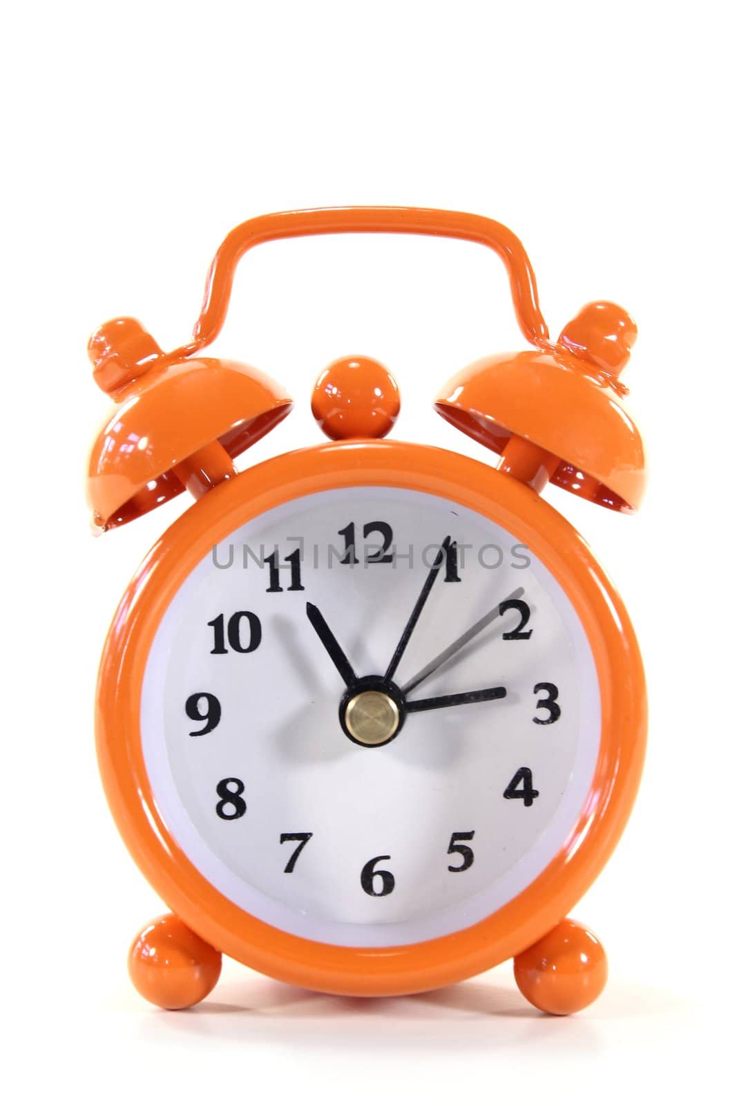 an orange clock on a white background