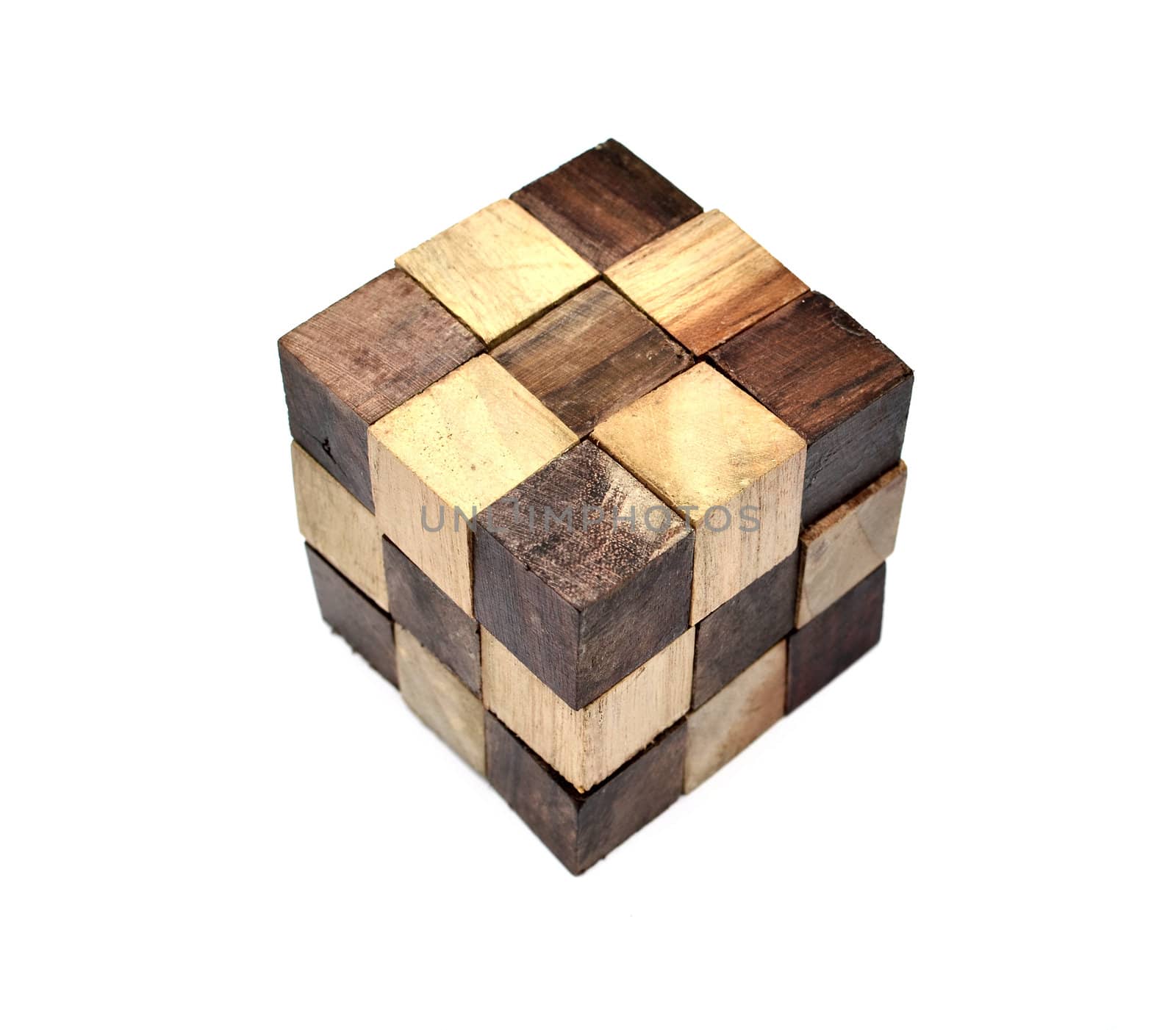 Puzzle in the form of wooden blocks on a white background by DNKSTUDIO