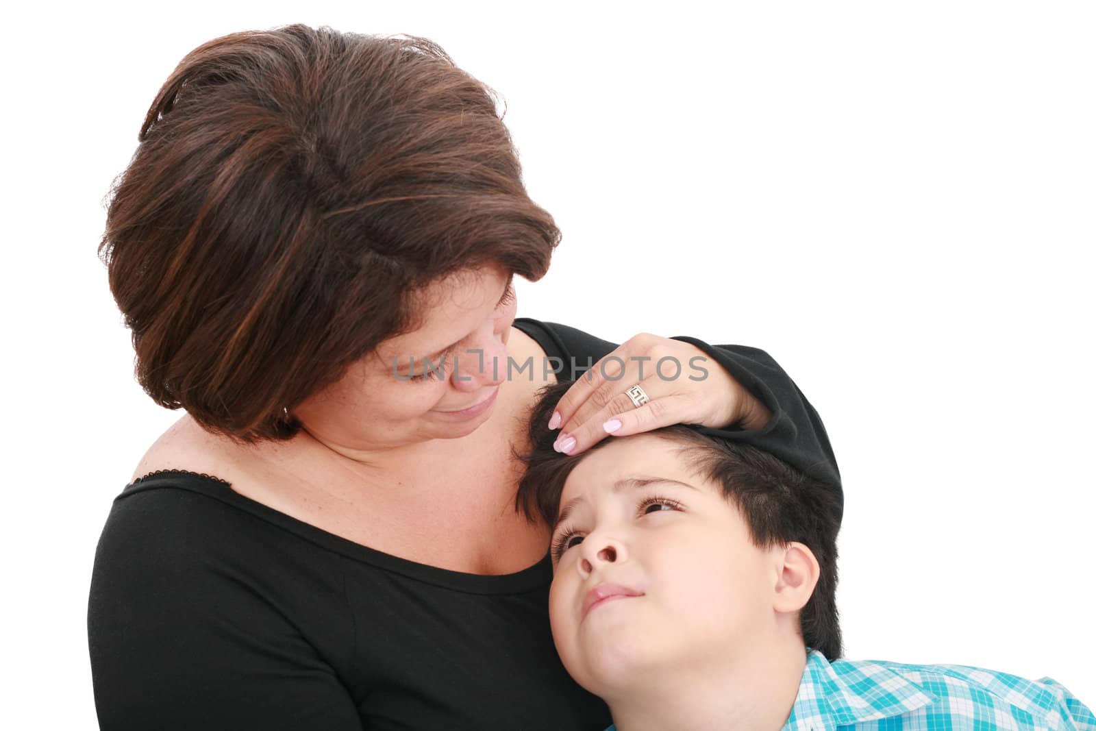 Family of mother and son having good time