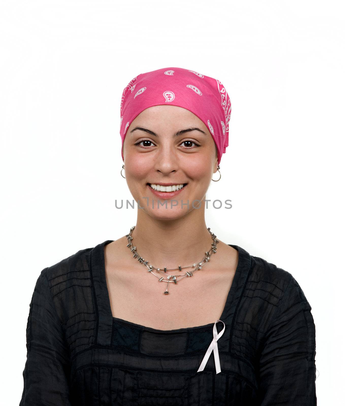 Beautiful breast cancer survivor with bandana ( 2 months after chemo)