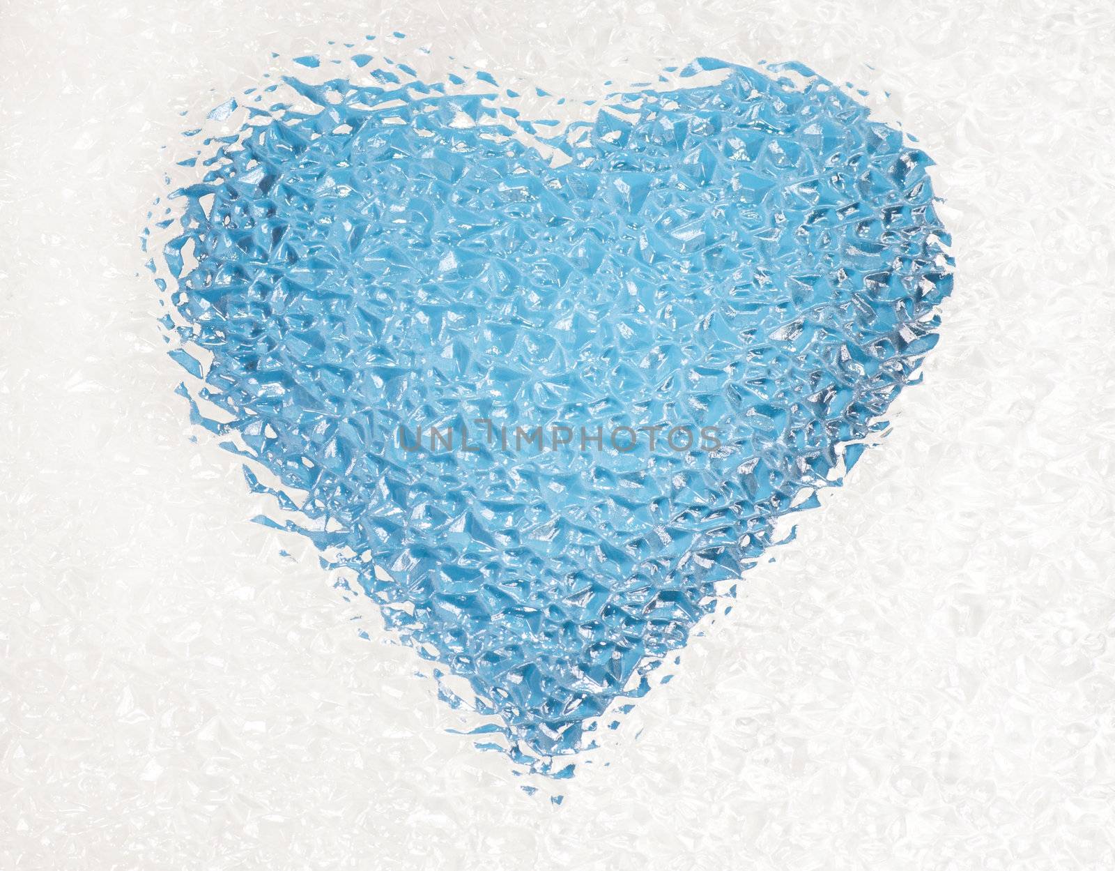 frozen deep blue heart with crystals in 3d