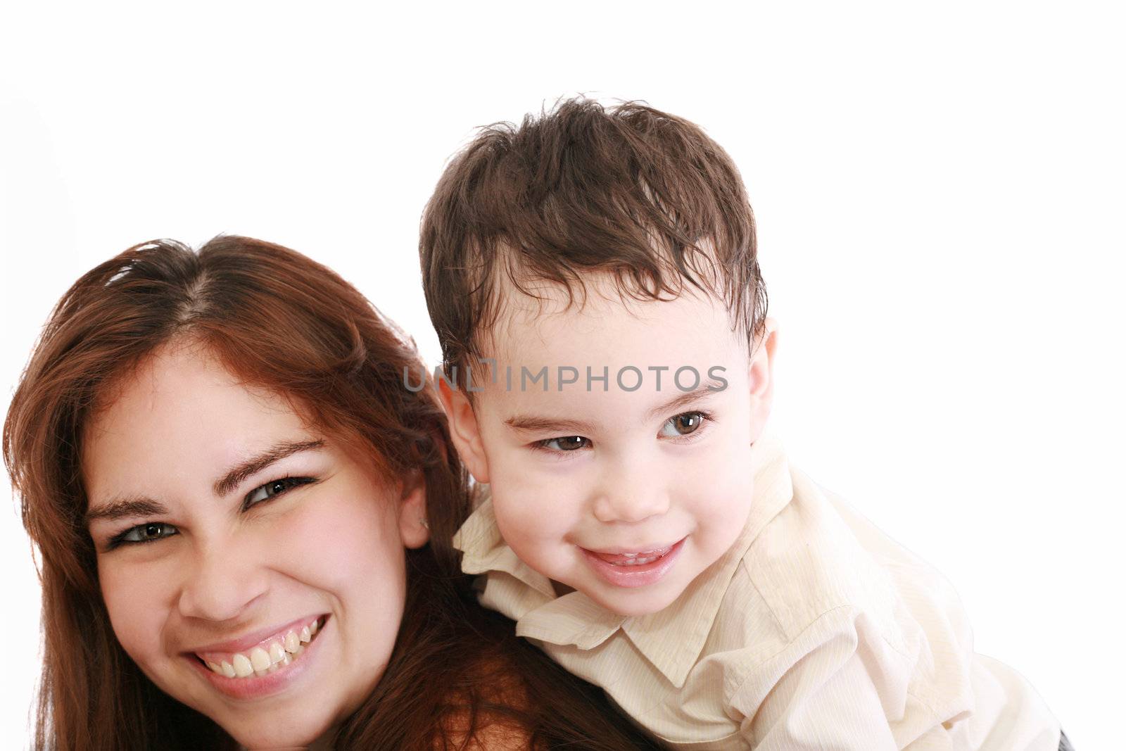 Joyful toddler on back of his mother by dacasdo