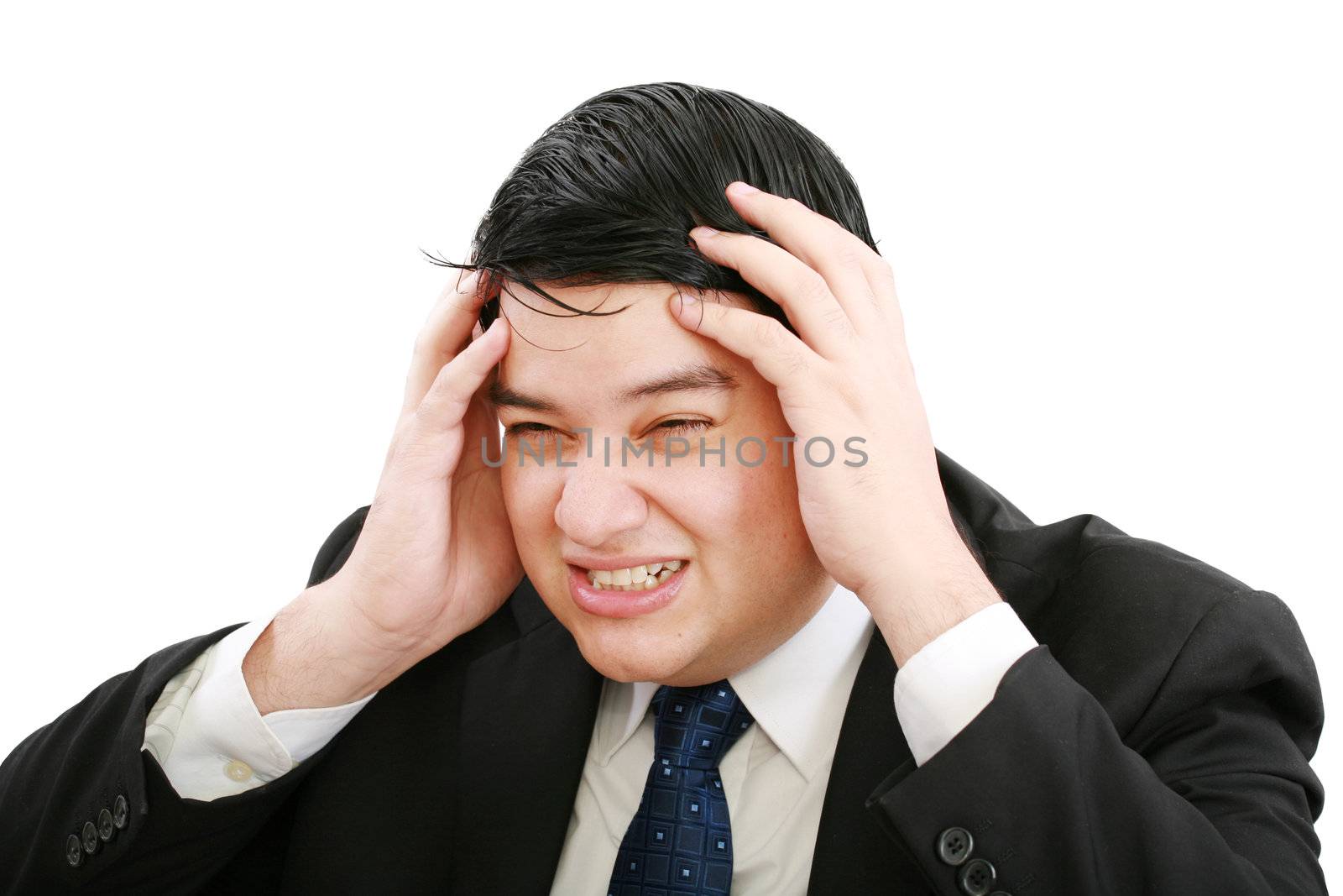 stressed man portrait isolated on white background by dacasdo