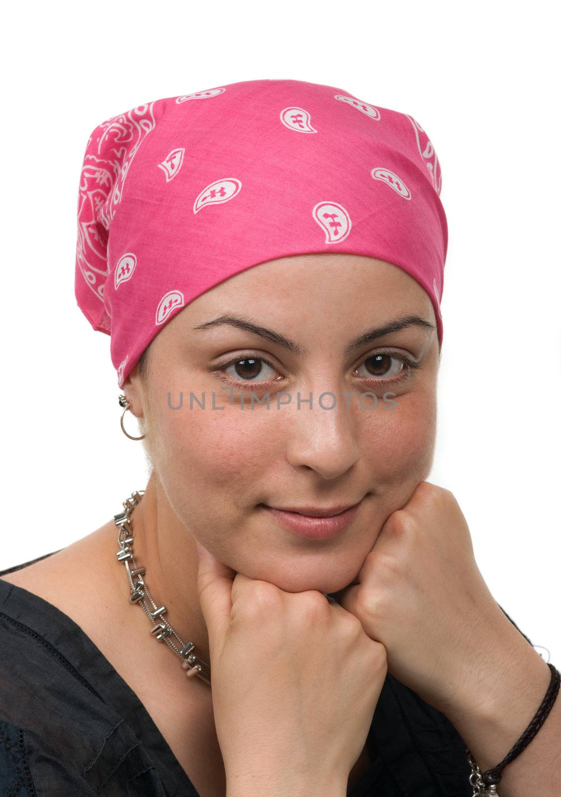 Beautiful breast cancer survivor with bandanna ( 2 months after chemo)
