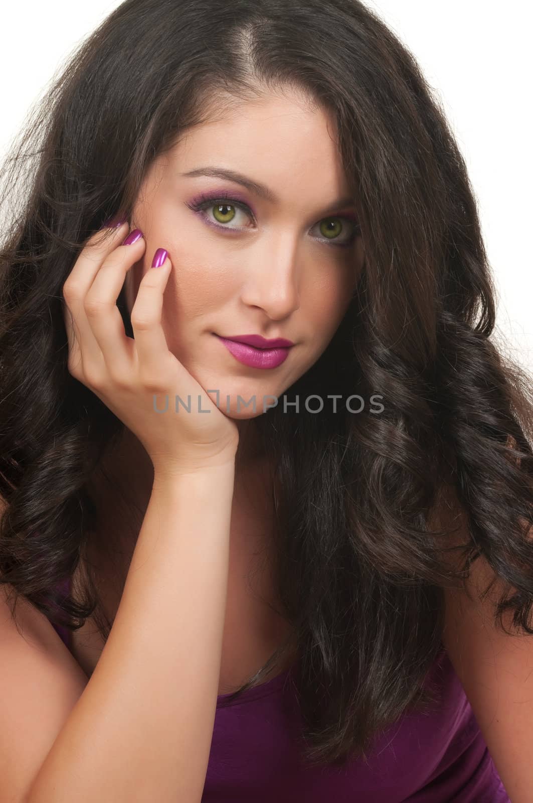 Young woman with beautiful make up, hair and manicure