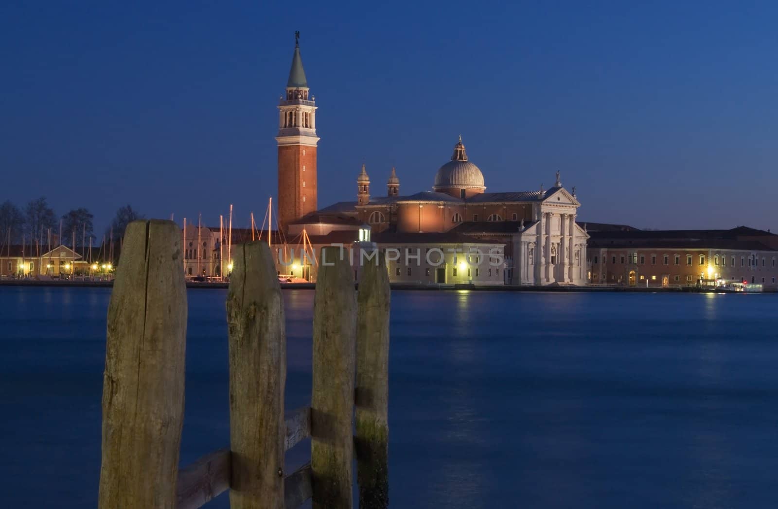 View of of Venice with the monastery of San Giorgio on a winter evening