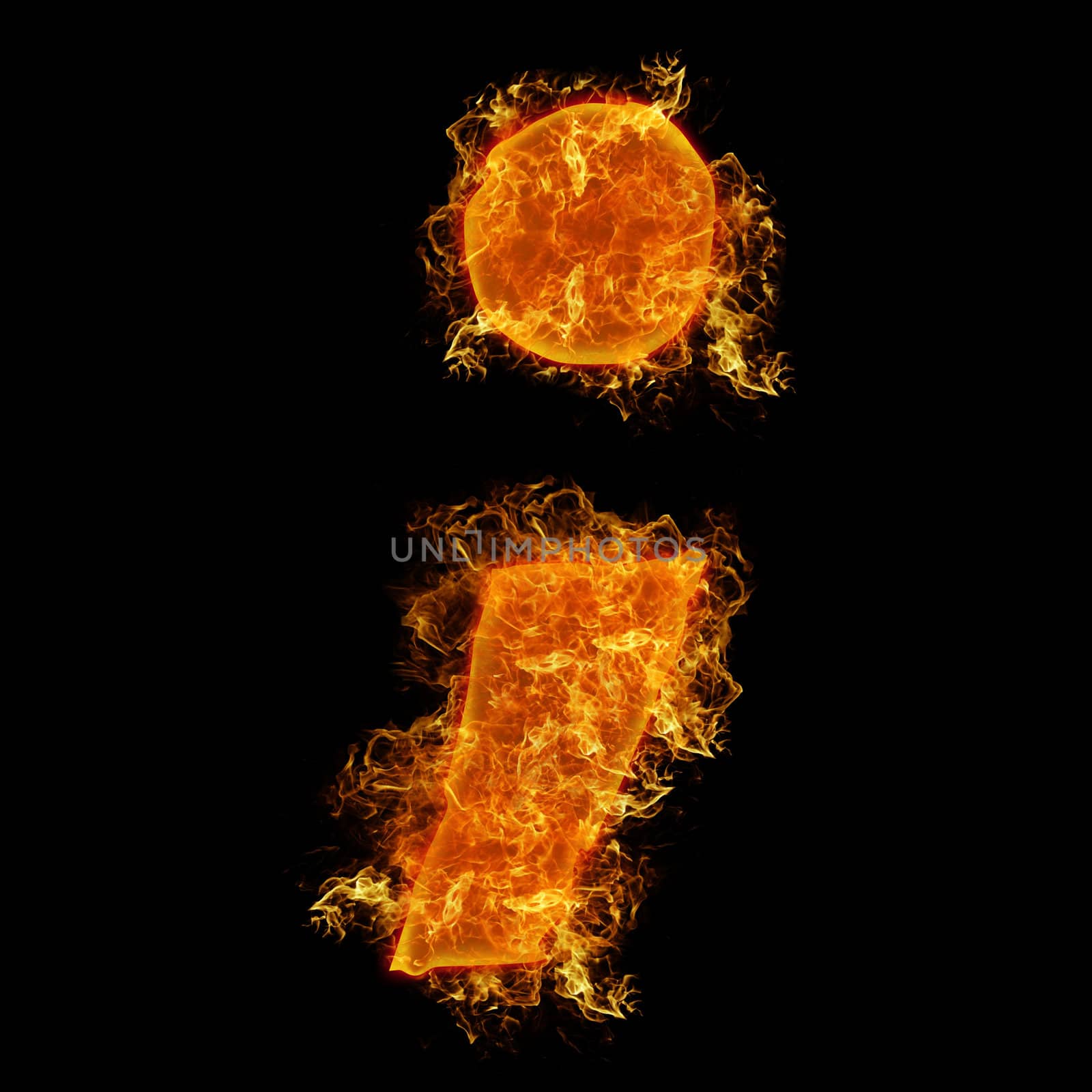 Fire semicolumn letter on a black background