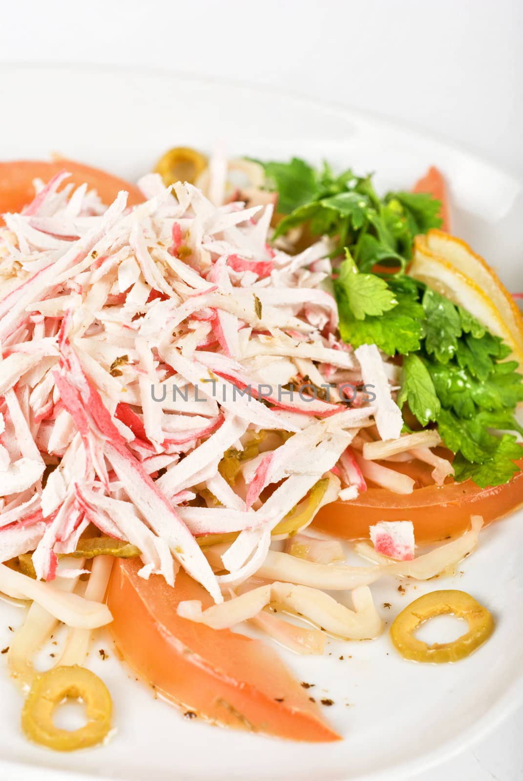 salad of crab meat closeup