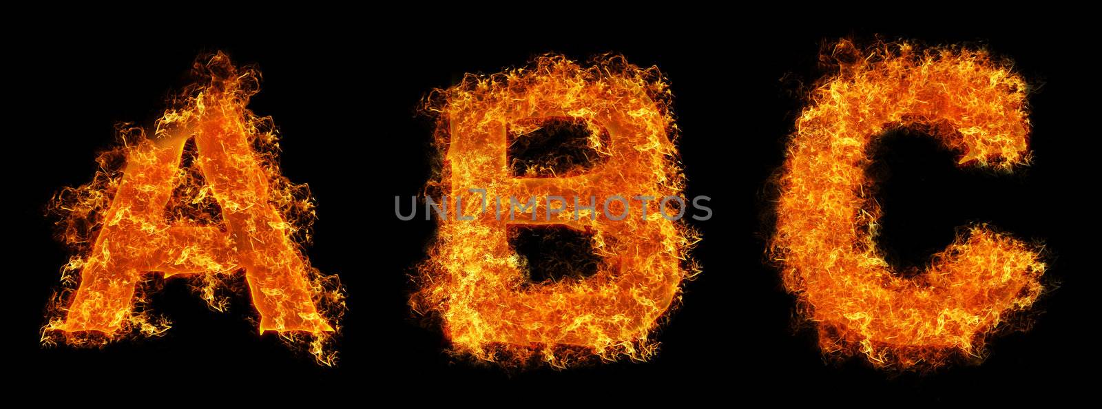 Set of Fire letter ABC on a black background