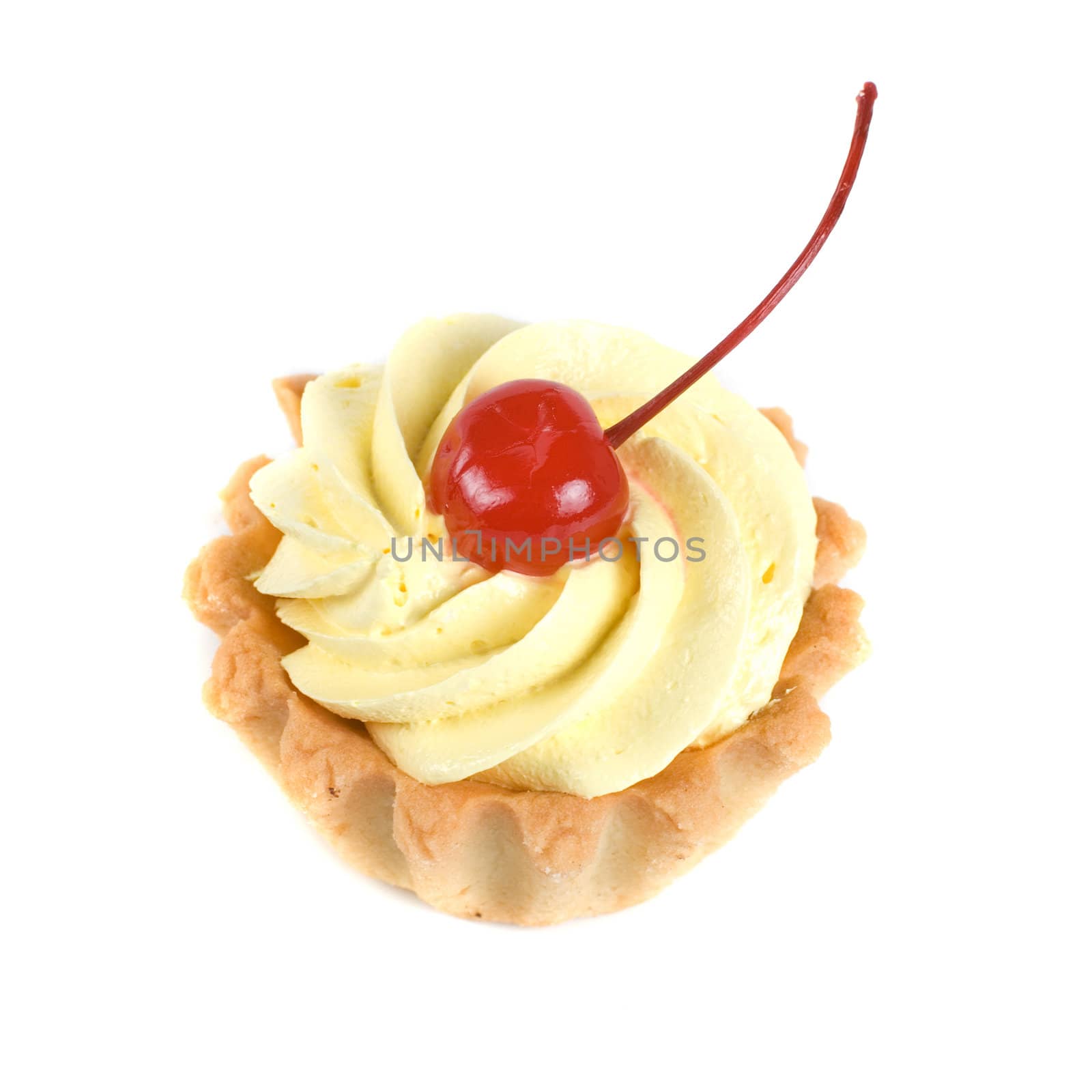 fresh baked cherry cupcake isolated on white and cherry