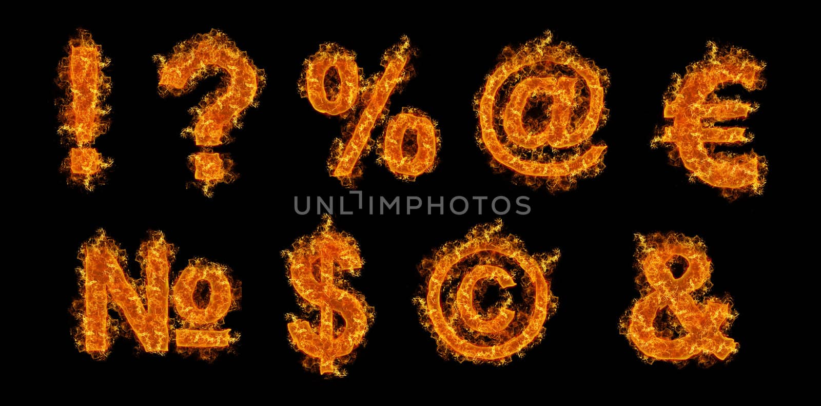 Set of Fire signs on a black background
