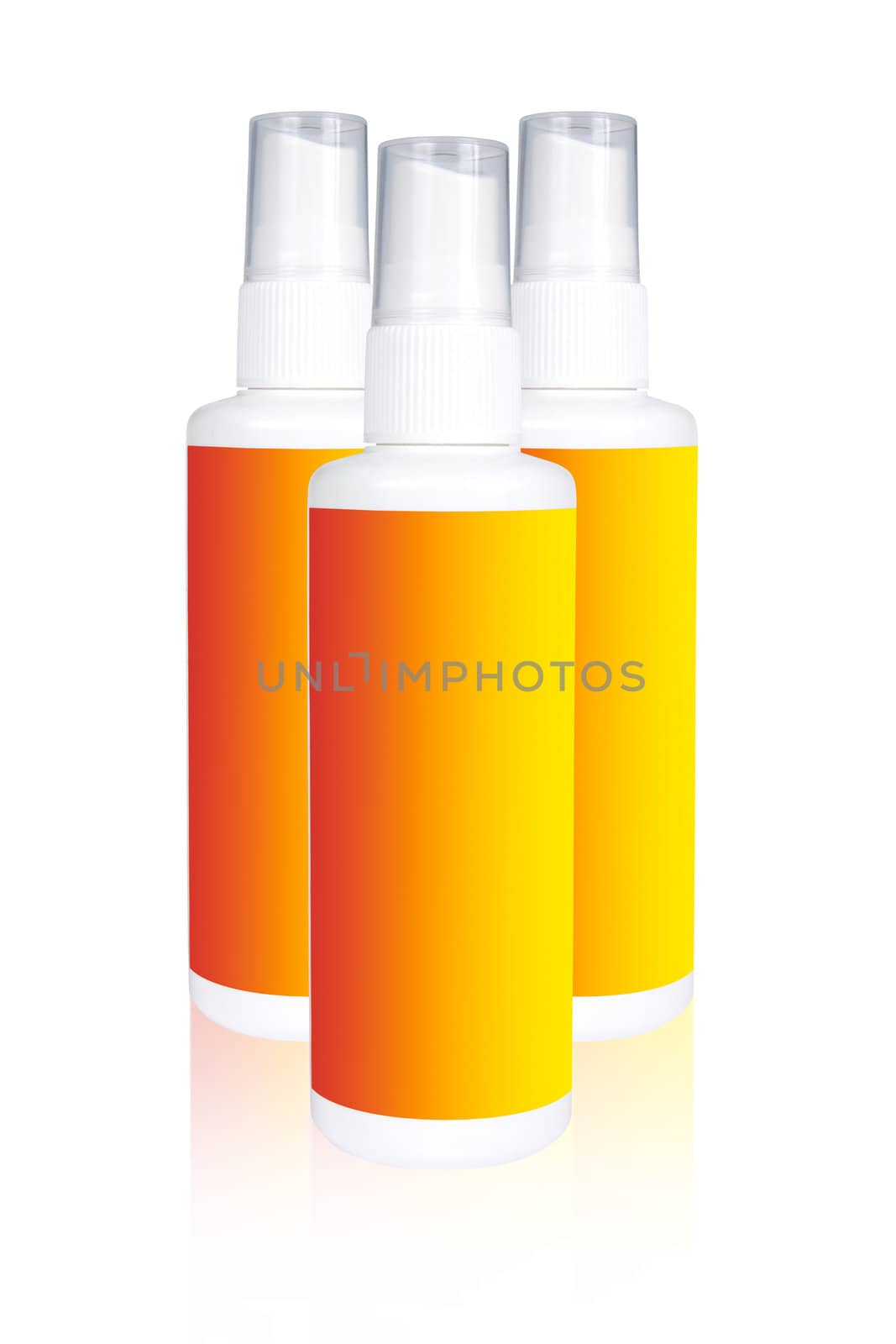 Bottles of spray on a white background