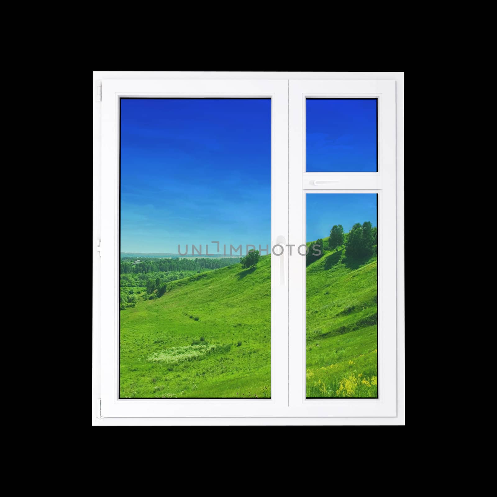 window at black wall and the summer landscape