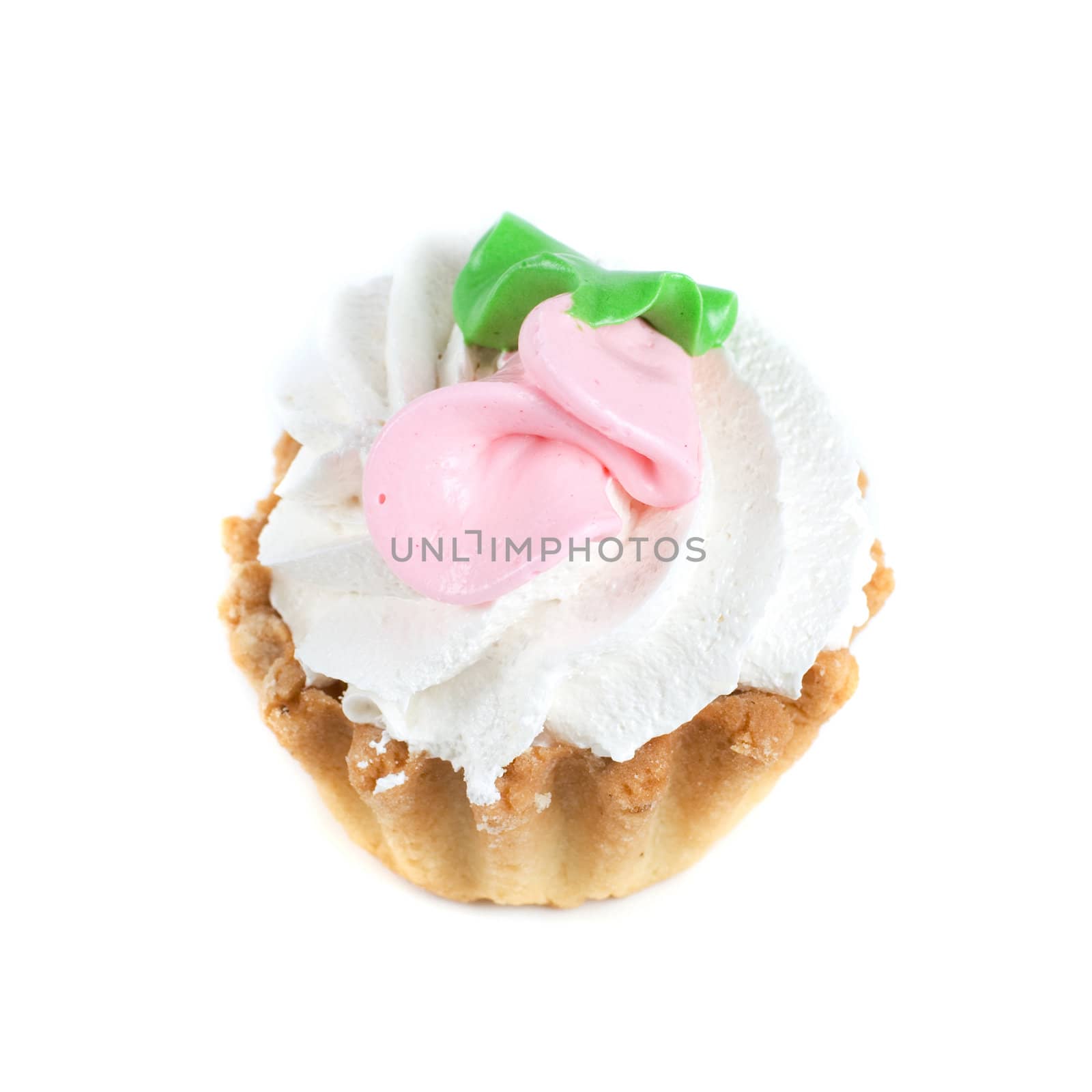 fresh cream cupcake isolated on white and cherry
