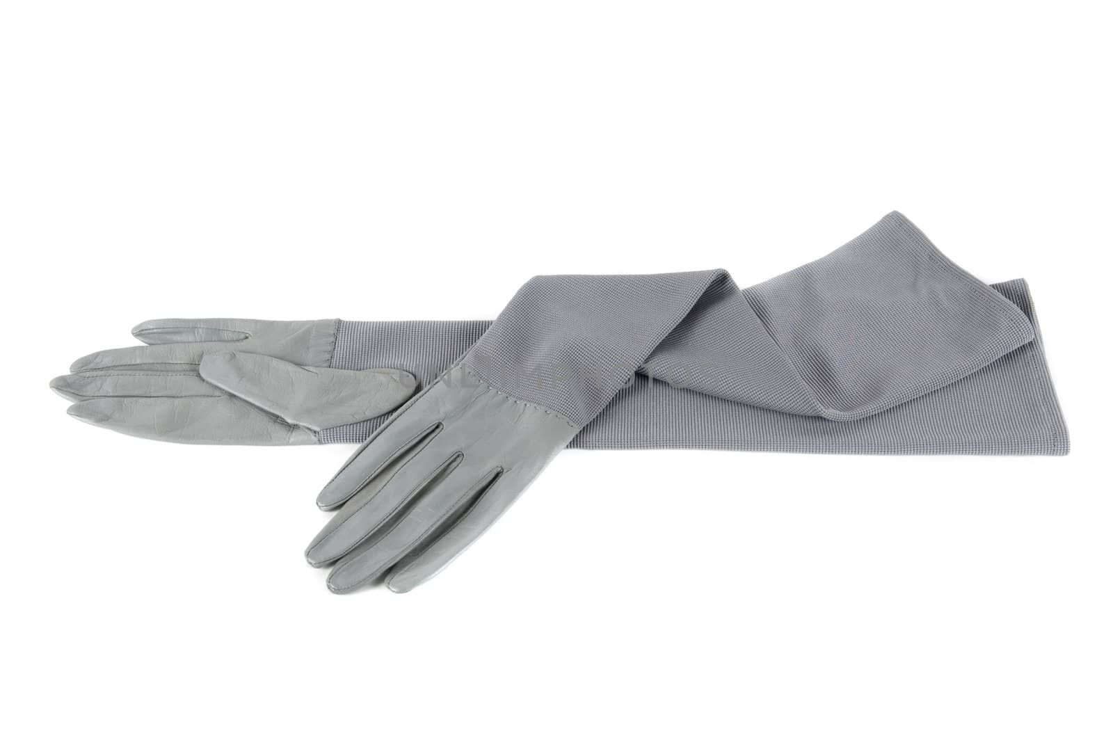 gray modern female leather gloves isolated on a white