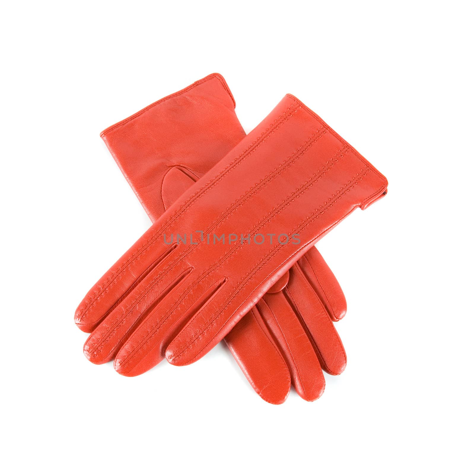 red female leather gloves by rusak