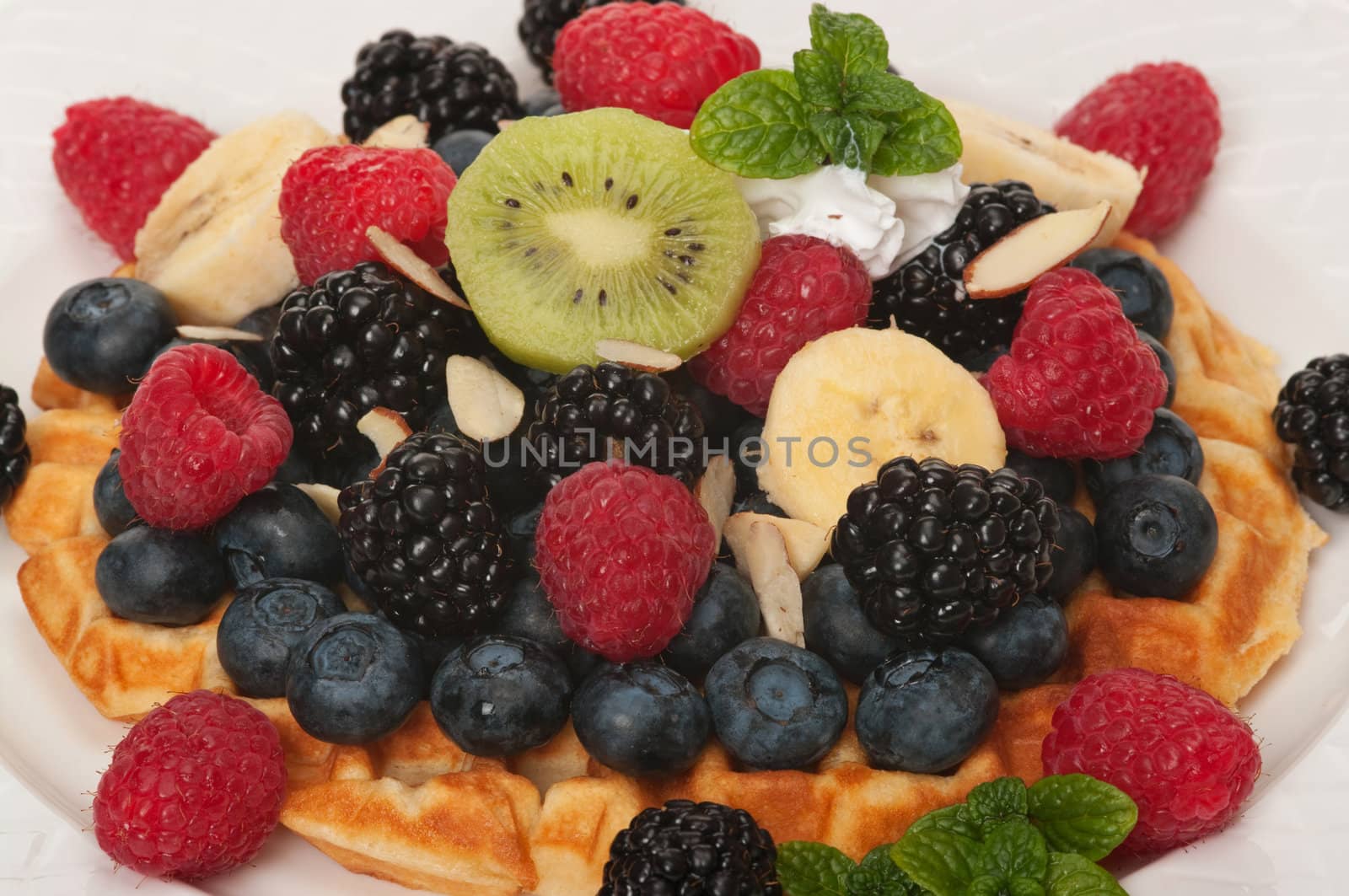 Waffle with fresh organic mixed fruit
