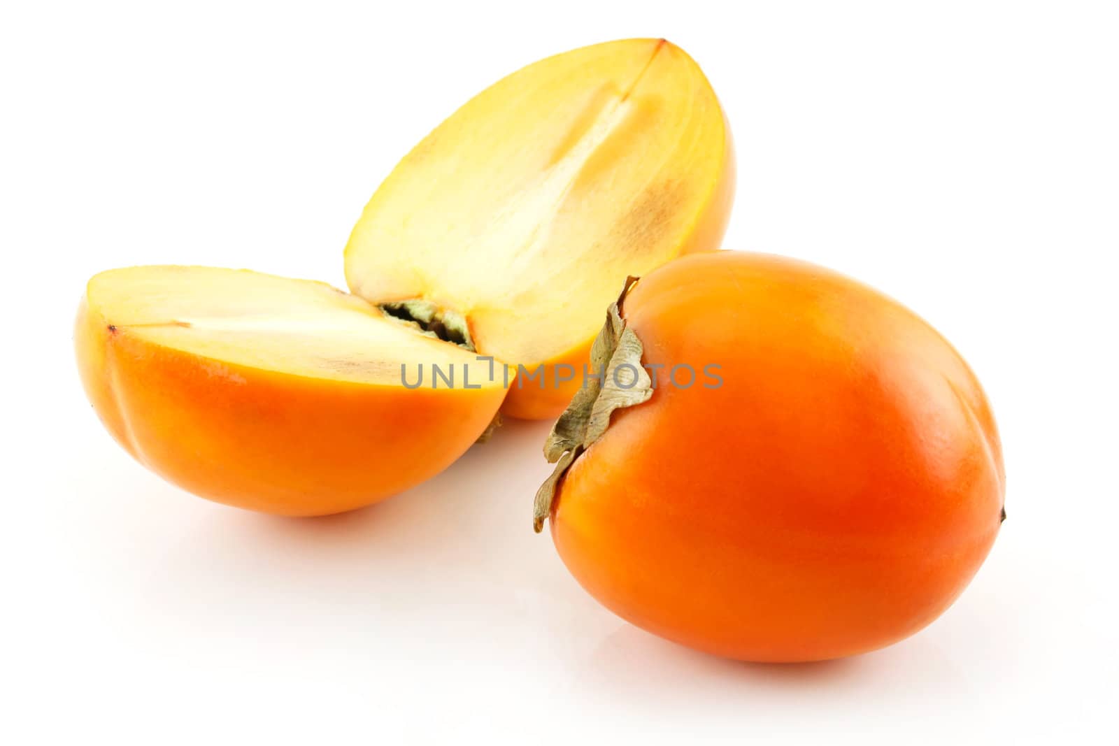 Ripe Persimmon Fruit Isolated on White Background