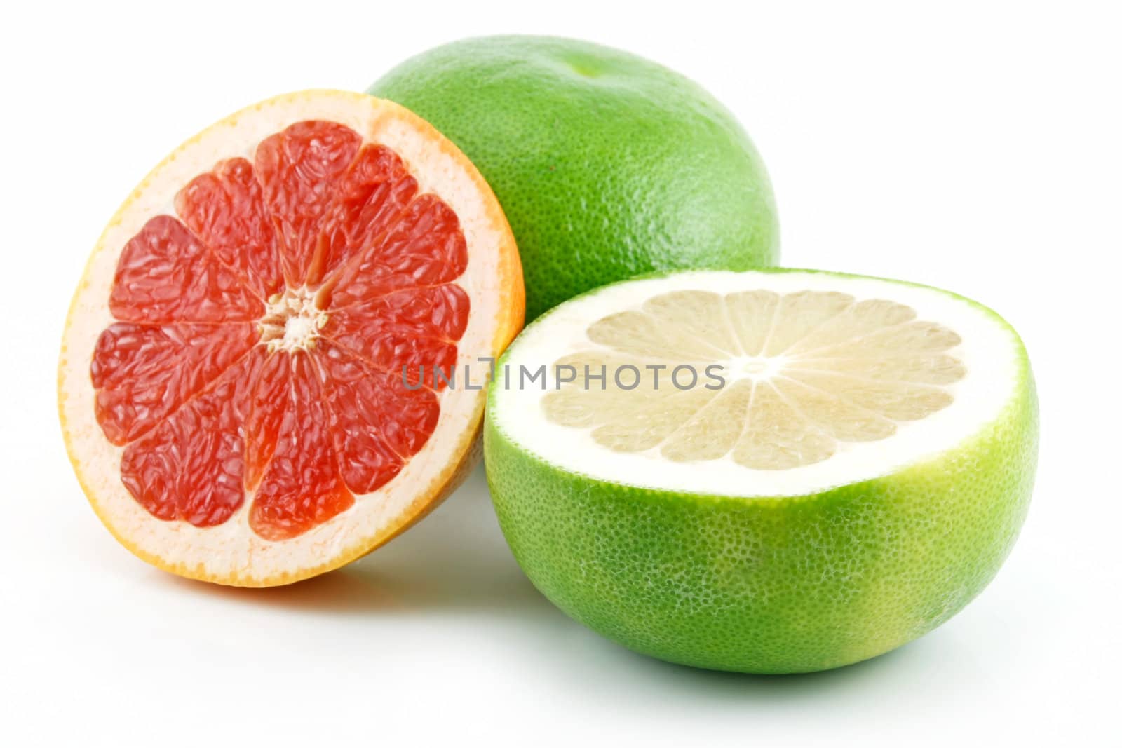 Ripe Sliced Grapefruit Isolated on White Background