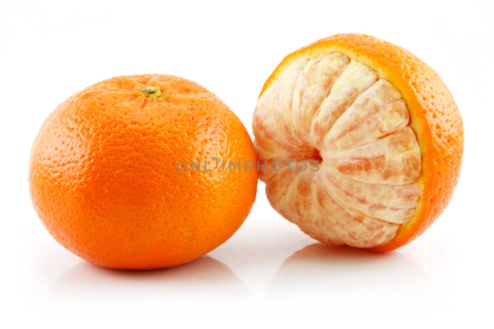 Ripe Sliced Tangerine Fruit Isolated on White Background 