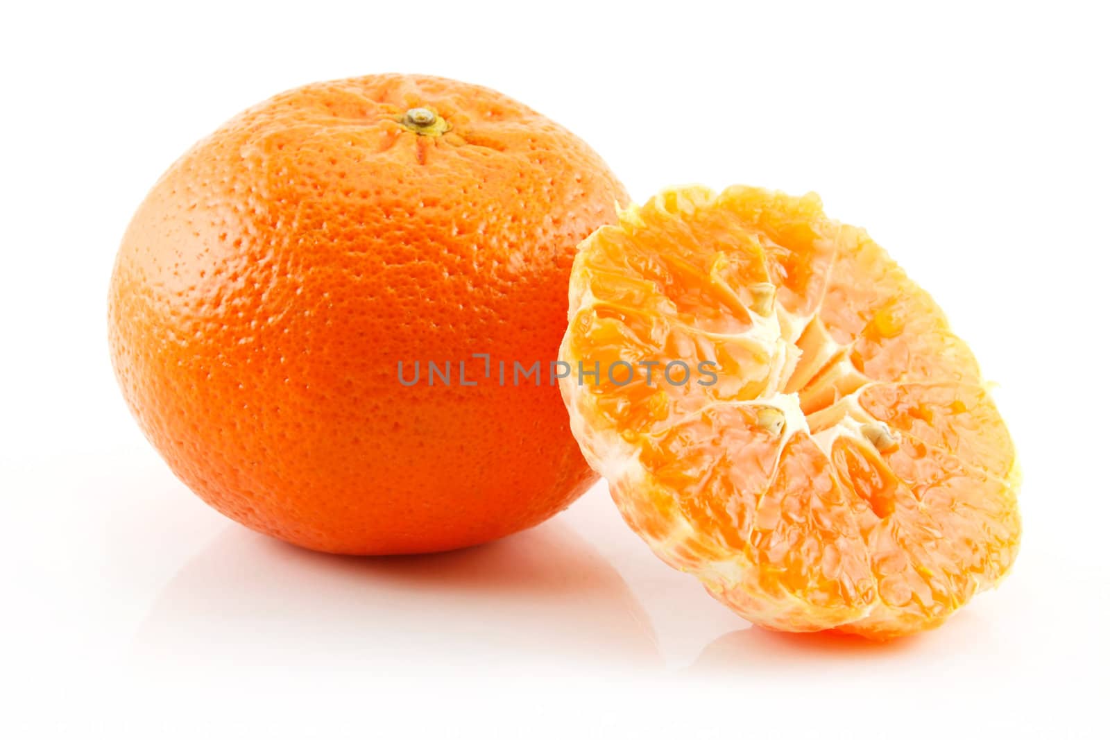 Ripe Sliced Tangerine Fruit Isolated on White Background