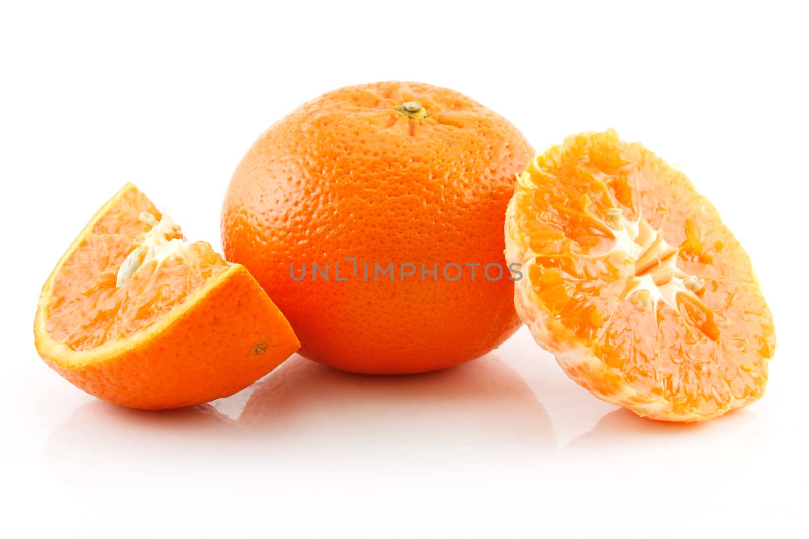 Ripe Sliced Tangerine Fruit Isolated on White Background