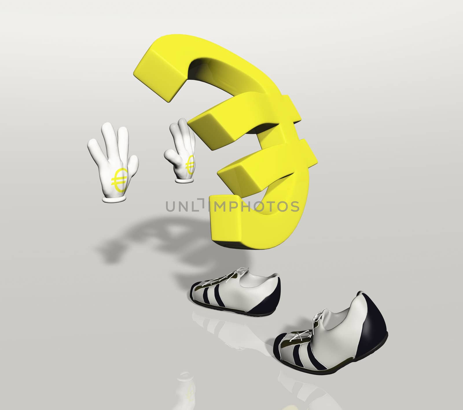Euro symbol character holding, stops or pushes something with his hands