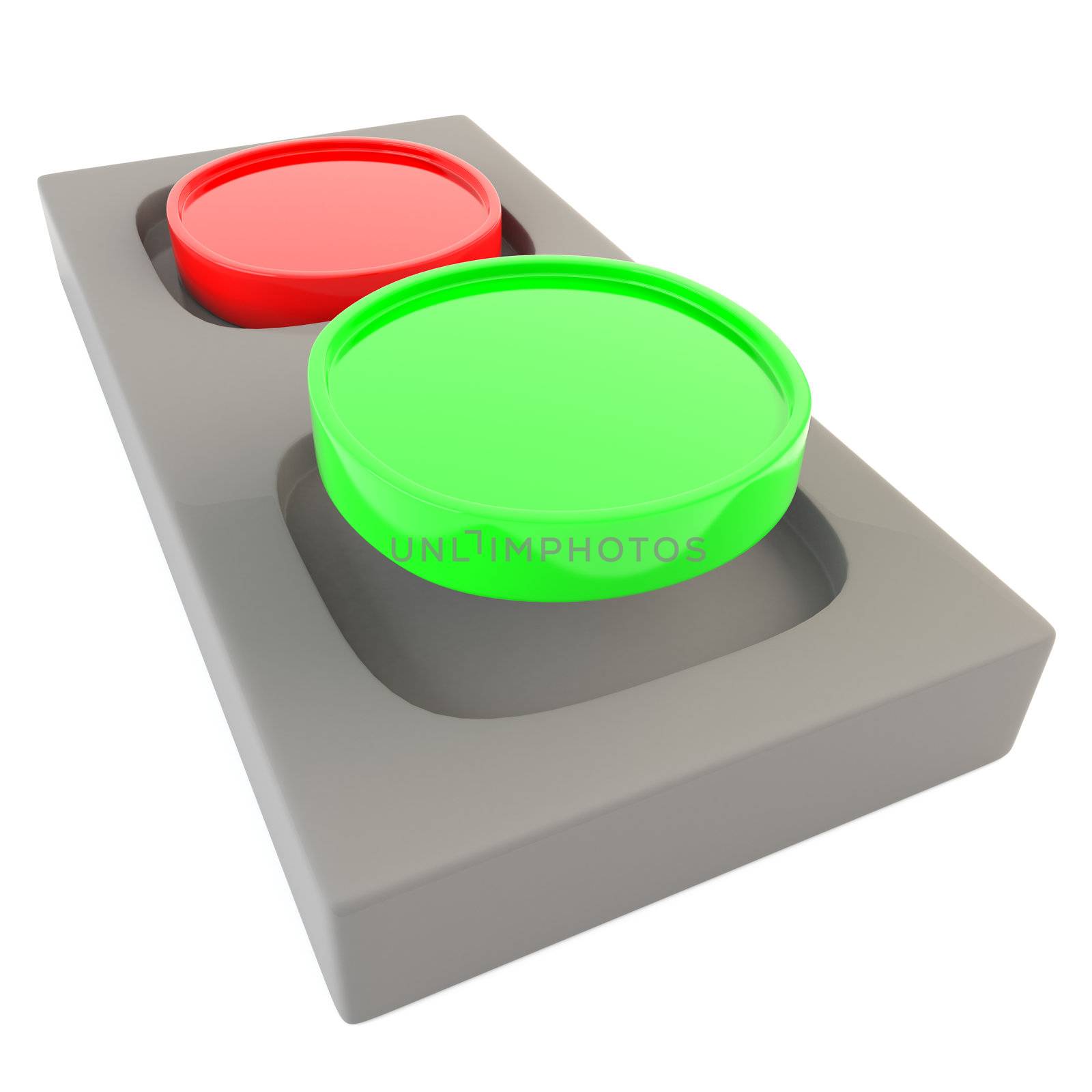 Green and red buttons isolated on white background