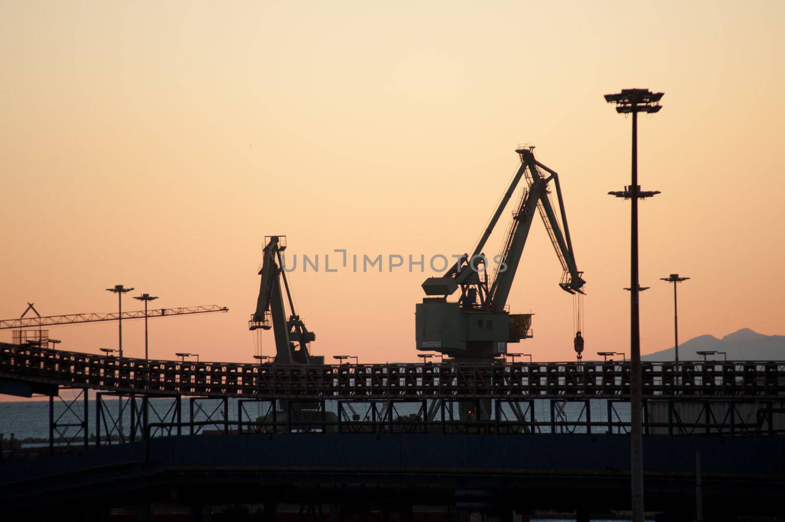 cranes on the quay in the Taranto port