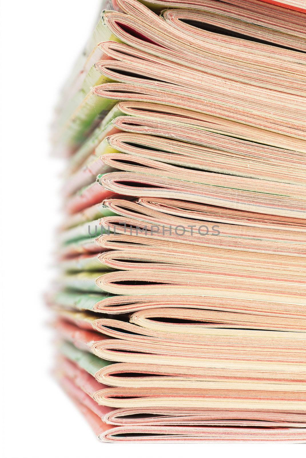 Closeup view of stack of magazines
