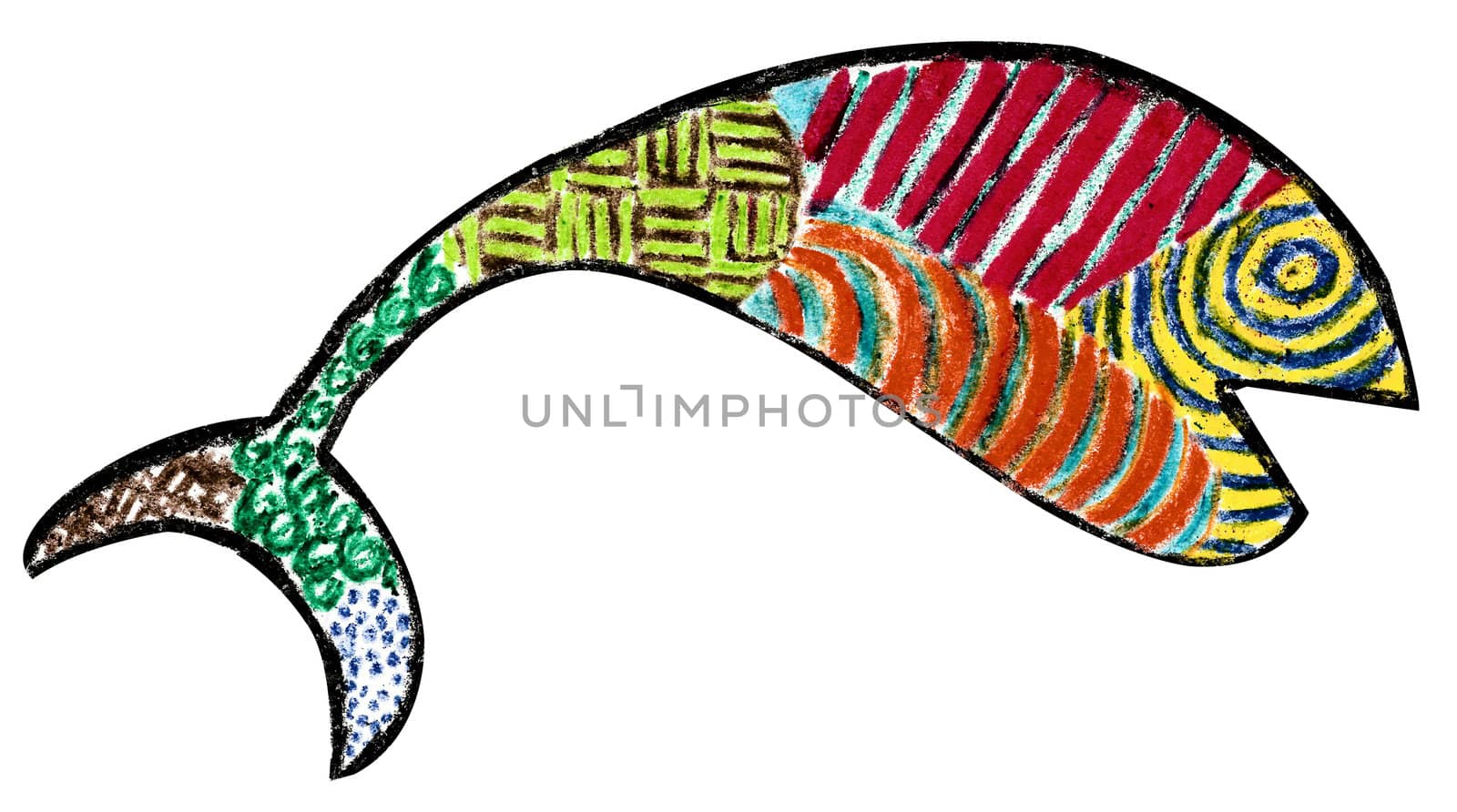 Profile view of a calico style fish made with crayon