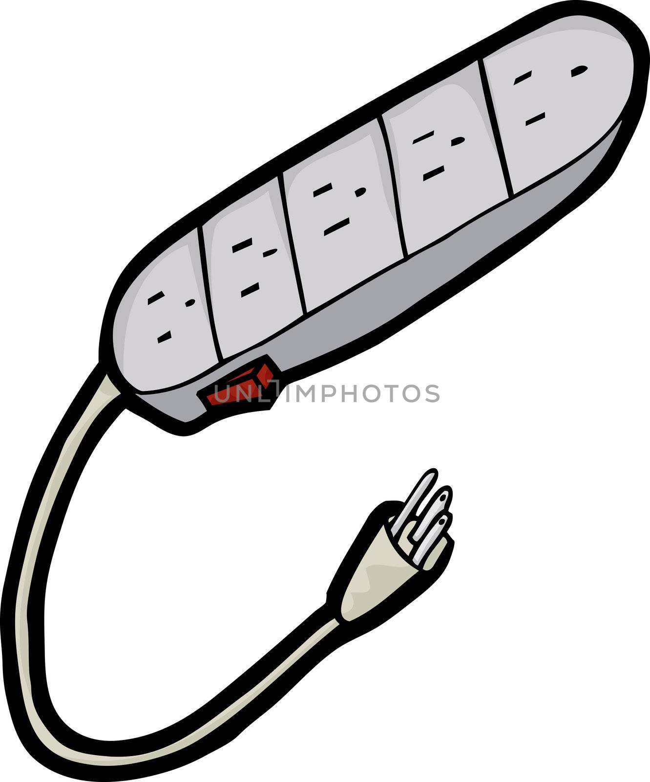 Isolated 5 plug power strip isolated over white