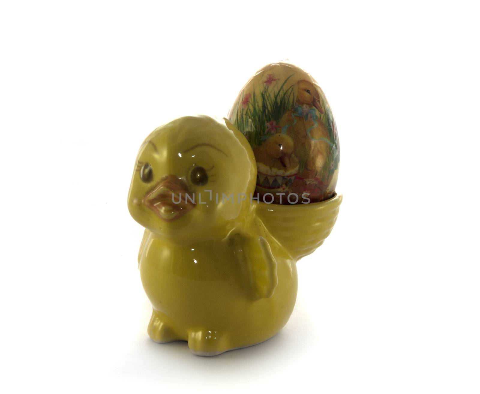 easter duck with egg on isolated white