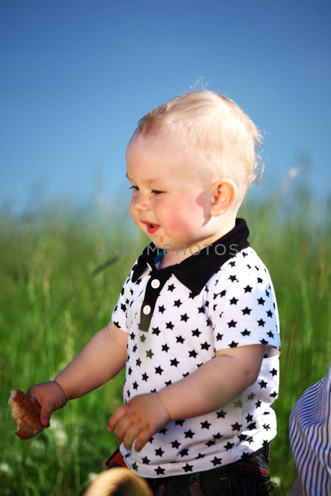  picnic on green grass boy and basket